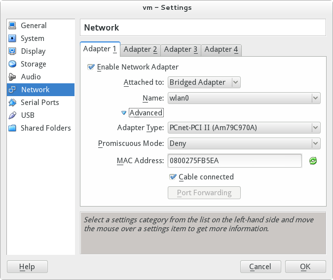 For host computer to access guest service, use the Bridget Adapter setting.
